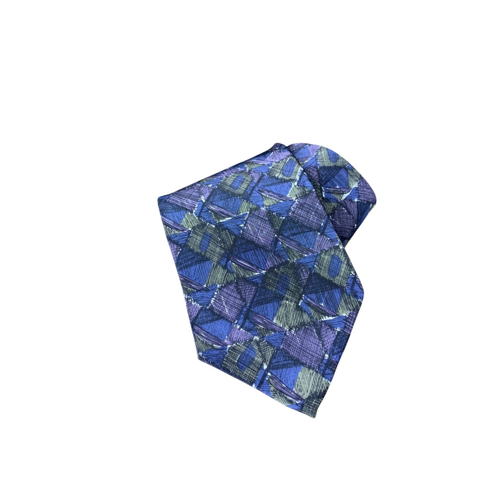Chez Roffe New York Men's Necktie Blue Purple Geometric Silk Blend Pattern